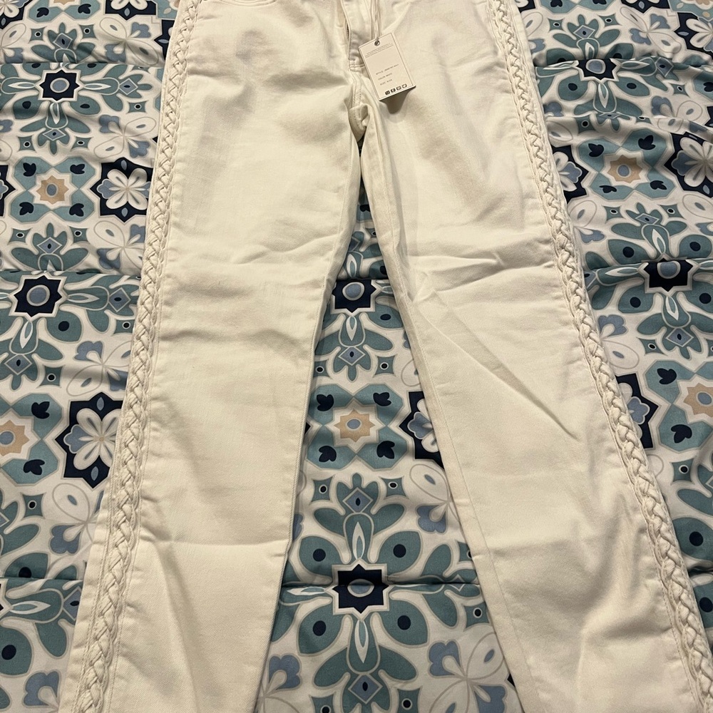 Judy Blue White Relaxed Fit Jeans with Braided Sides